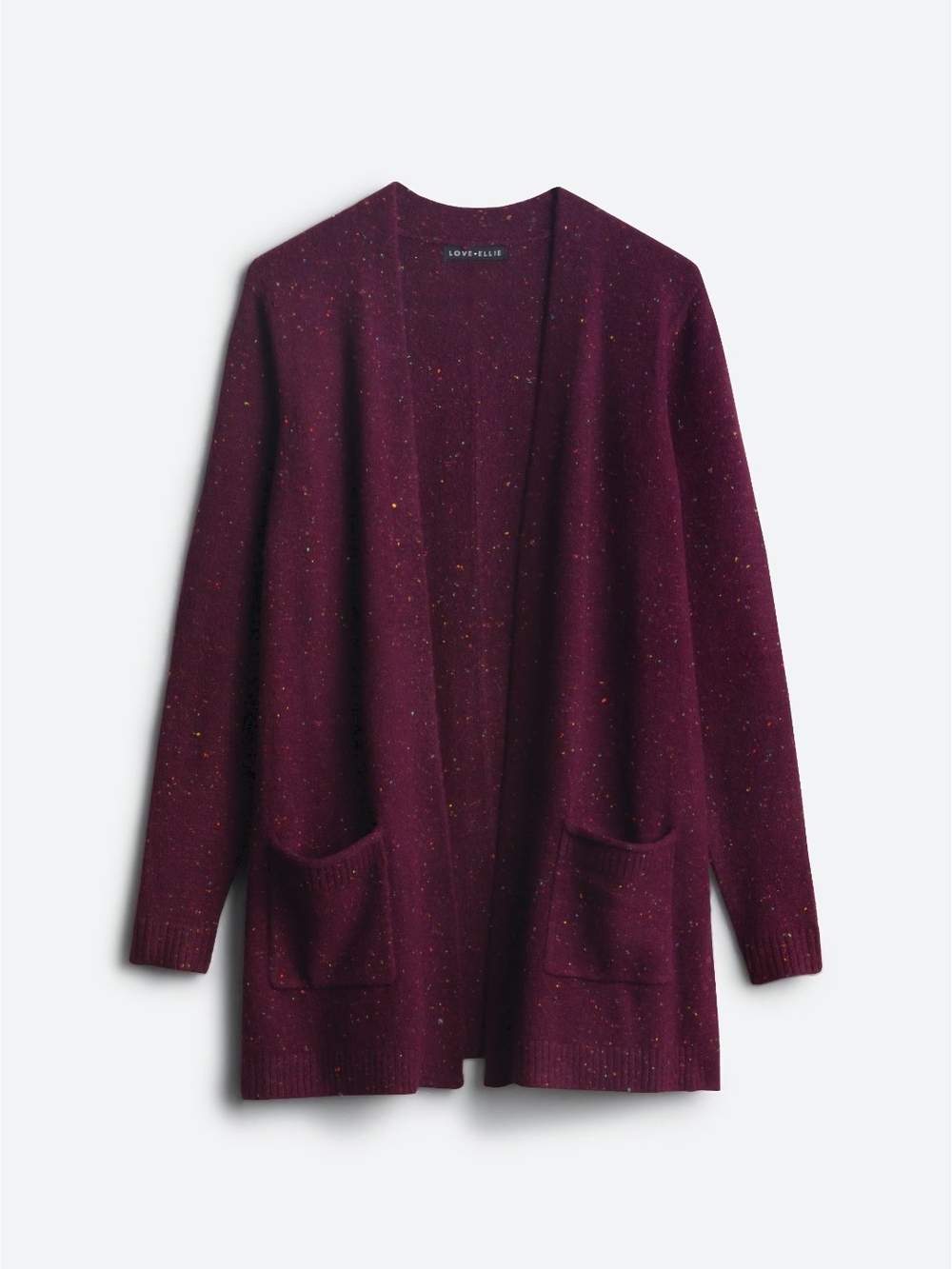 Open-Front Speckle Knit Cardigan - Wine